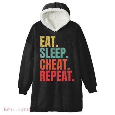 Gamer Eat Sleep Cheat Repeat Funny Gaming Humor Hooded Wearable Blanket