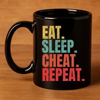 Gamer Eat Sleep Cheat Repeat Funny Gaming Humor 11oz C Handle Ceramic Mug