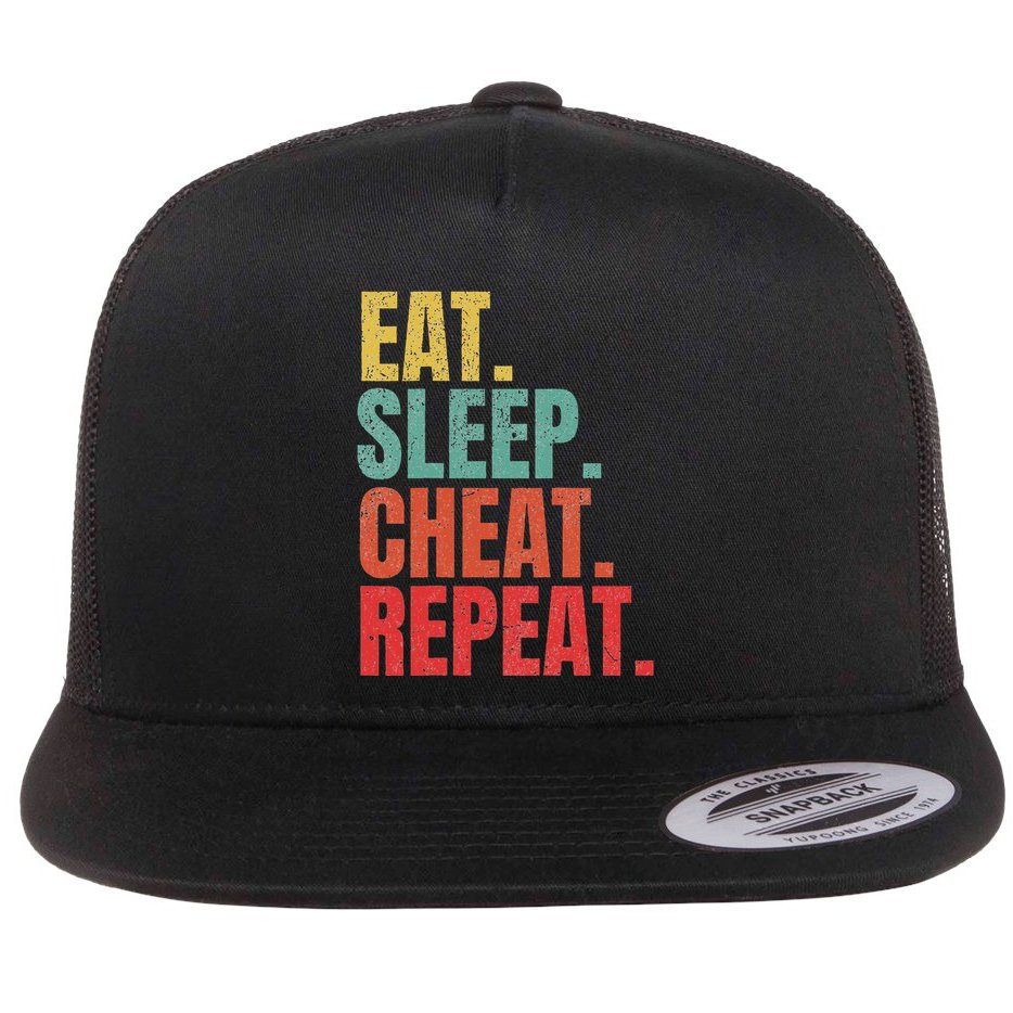 Gamer Eat Sleep Cheat Repeat Funny Gaming Humor Flat Bill Trucker Hat