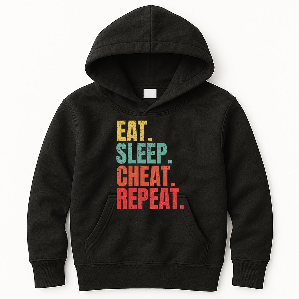 Gamer Eat Sleep Cheat Repeat Funny Gaming Humor Kids Hoodie