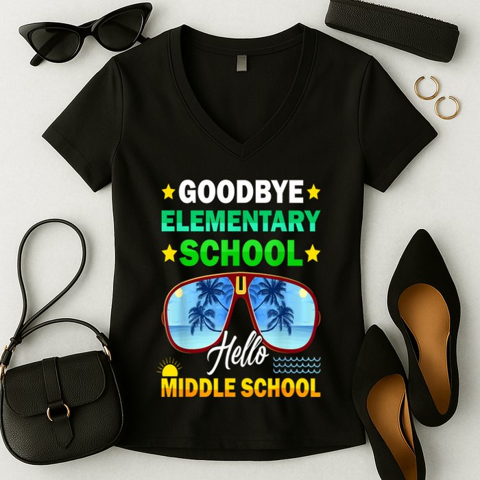 Goodbye Elementary School On My Way To Middle School Women's V-Neck T-Shirt
