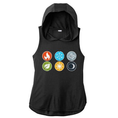 Gloomhaven Elements Symbol Fire Ice Air Earth Light Dark Ladies PosiCharge Tri-Blend Wicking Draft Hoodie Tank