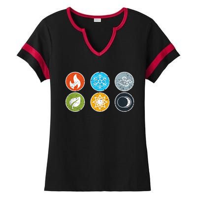 Gloomhaven Elements Symbol Fire Ice Air Earth Light Dark Ladies Halftime Notch Neck Tee