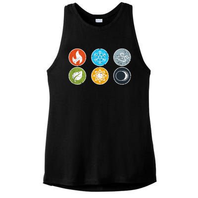 Gloomhaven Elements Symbol Fire Ice Air Earth Light Dark Ladies PosiCharge Tri-Blend Wicking Tank