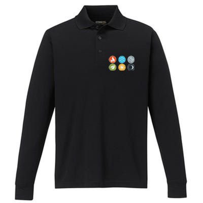 Gloomhaven Elements Symbol Fire Ice Air Earth Light Dark Performance Long Sleeve Polo