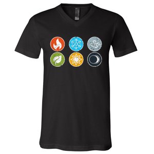 Gloomhaven Elements Symbol Fire Ice Air Earth Light Dark V-Neck T-Shirt