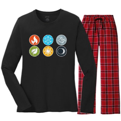 Gloomhaven Elements Symbol Fire Ice Air Earth Light Dark Women's Long Sleeve Flannel Pajama Set 