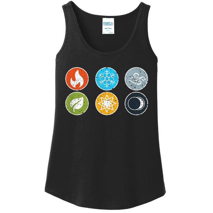 Gloomhaven Elements Symbol Fire Ice Air Earth Light Dark Ladies Essential Tank