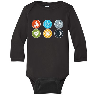 Gloomhaven Elements Symbol Fire Ice Air Earth Light Dark Baby Long Sleeve Bodysuit