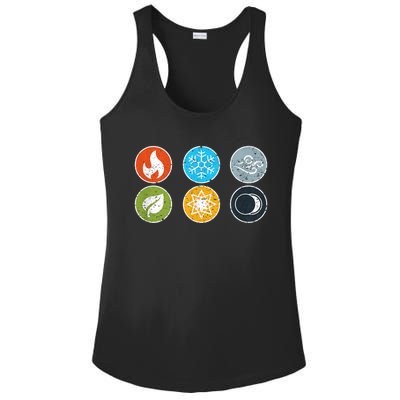 Gloomhaven Elements Symbol Fire Ice Air Earth Light Dark Ladies PosiCharge Competitor Racerback Tank