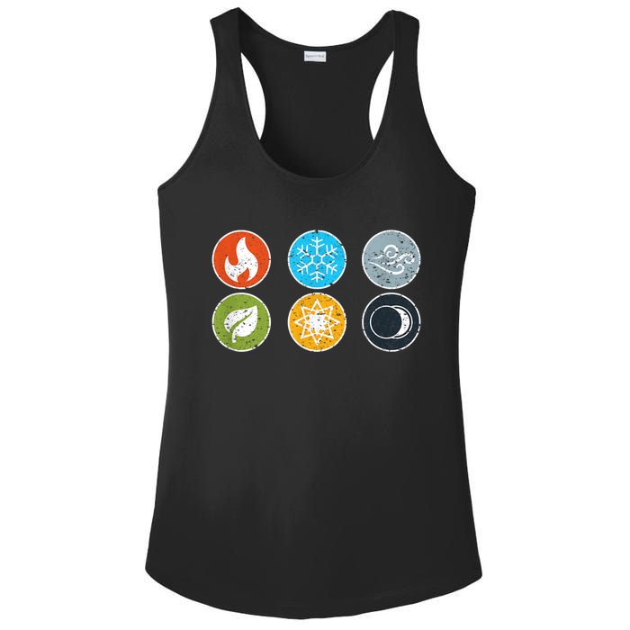 Gloomhaven Elements Symbol Fire Ice Air Earth Light Dark Ladies PosiCharge Competitor Racerback Tank