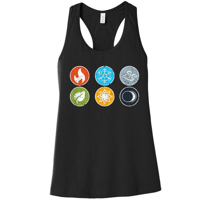 Gloomhaven Elements Symbol Fire Ice Air Earth Light Dark Women's Racerback Tank