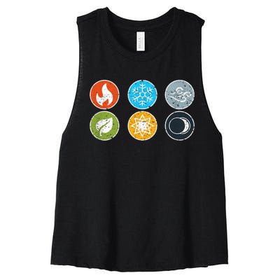 Gloomhaven Elements Symbol Fire Ice Air Earth Light Dark Women's Racerback Cropped Tank