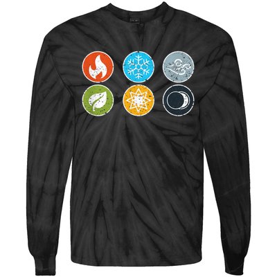 Gloomhaven Elements Symbol Fire Ice Air Earth Light Dark Tie-Dye Long Sleeve Shirt