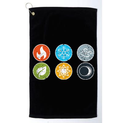 Gloomhaven Elements Symbol Fire Ice Air Earth Light Dark Platinum Collection Golf Towel