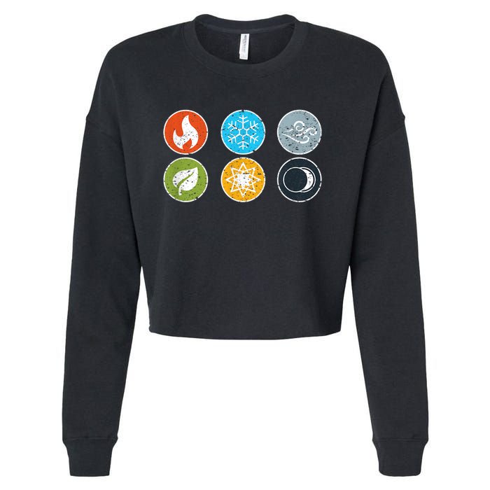 Gloomhaven Elements Symbol Fire Ice Air Earth Light Dark Cropped Pullover Crew