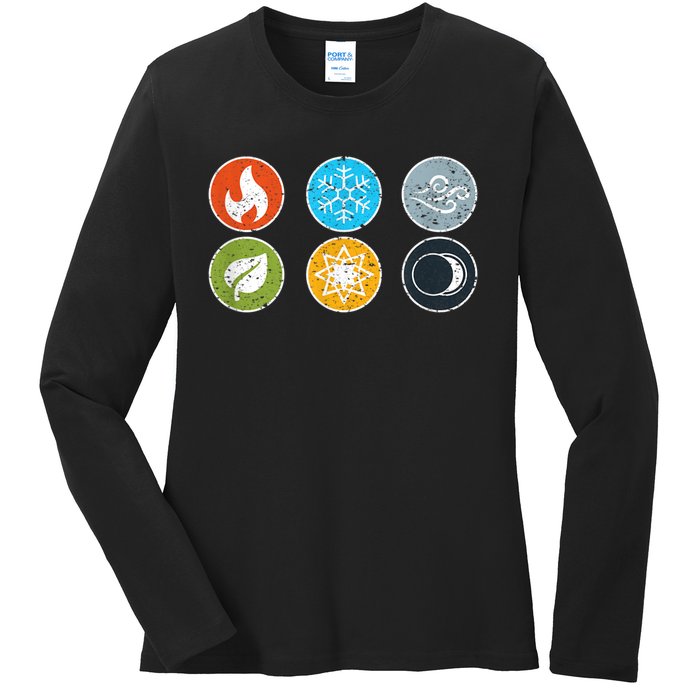 Gloomhaven Elements Symbol Fire Ice Air Earth Light Dark Ladies Long Sleeve Shirt