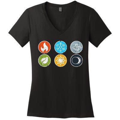 Gloomhaven Elements Symbol Fire Ice Air Earth Light Dark Women's V-Neck T-Shirt