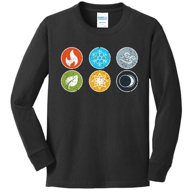 Gloomhaven Elements Symbol Fire Ice Air Earth Light Dark Kids Long Sleeve Shirt