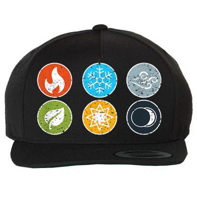 Gloomhaven Elements Symbol Fire Ice Air Earth Light Dark Wool Snapback Cap