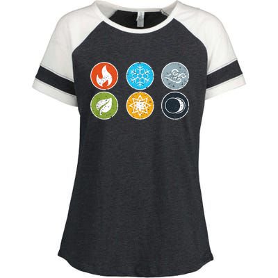 Gloomhaven Elements Symbol Fire Ice Air Earth Light Dark Enza Ladies Jersey Colorblock Tee