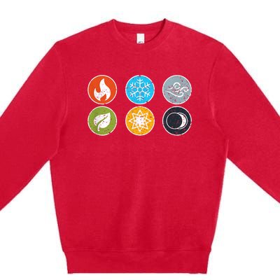 Gloomhaven Elements Symbol Fire Ice Air Earth Light Dark Premium Crewneck Sweatshirt