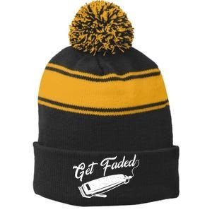 Get Faded Barber Razor Stripe Pom Pom Beanie