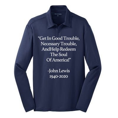 Get In Good Trouble Necessary Trouble Silk Touch Performance Long Sleeve Polo