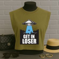 Get In Loser Alien UFO Garment-Dyed Women's Muscle Tee