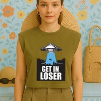 Get In Loser Alien UFO Garment-Dyed Women's Muscle Tee