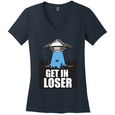 Get In Loser Alien UFO Women's V-Neck T-Shirt