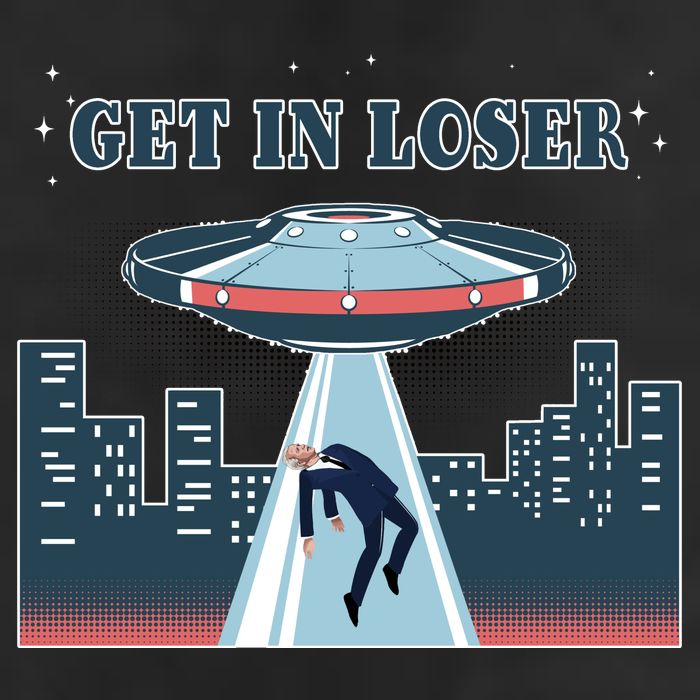 Get In Loser Anti Joe Biden UFO Abduction 7 Panel Mesh Trucker Snapback Hat