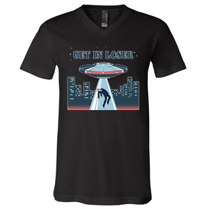 Get In Loser Anti Joe Biden UFO Abduction V-Neck T-Shirt