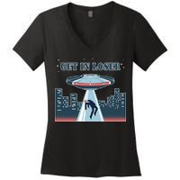 Get In Loser Anti Joe Biden UFO Abduction Women's V-Neck T-Shirt