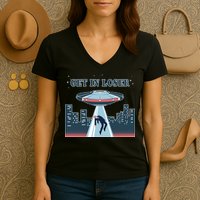 Get In Loser Anti Joe Biden UFO Abduction Women's V-Neck T-Shirt