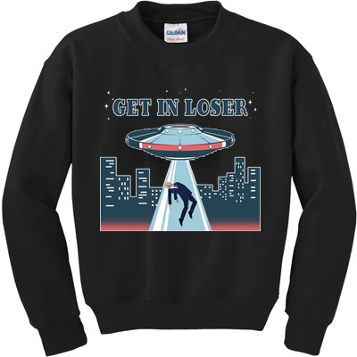 Get In Loser Anti Joe Biden UFO Abduction Kids Sweatshirt