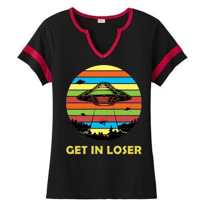 Get In Loser UFO Retro Alien Spaceship Ladies Halftime Notch Neck Tee