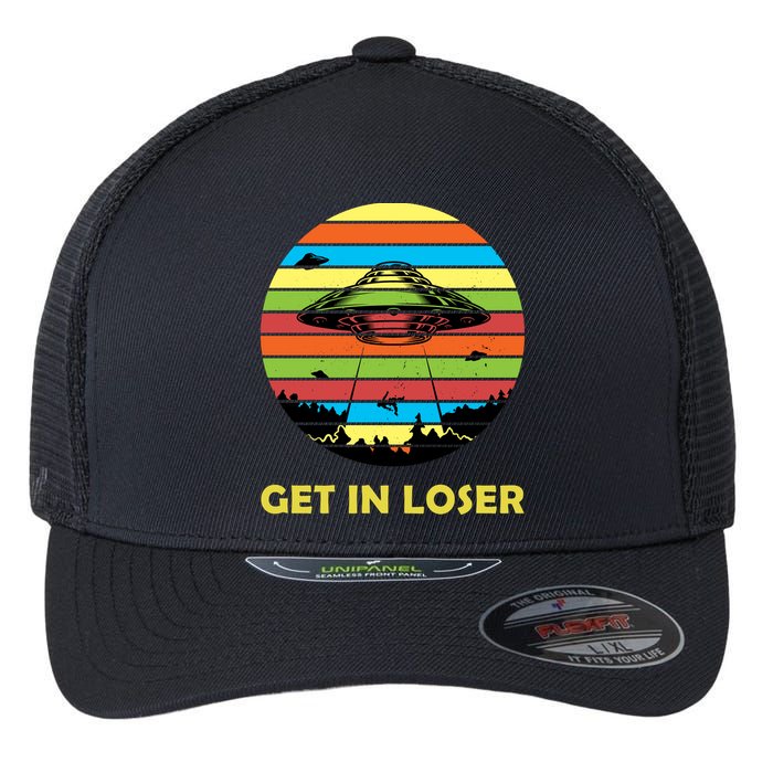Get In Loser UFO Retro Alien Spaceship Flexfit Unipanel Trucker Cap