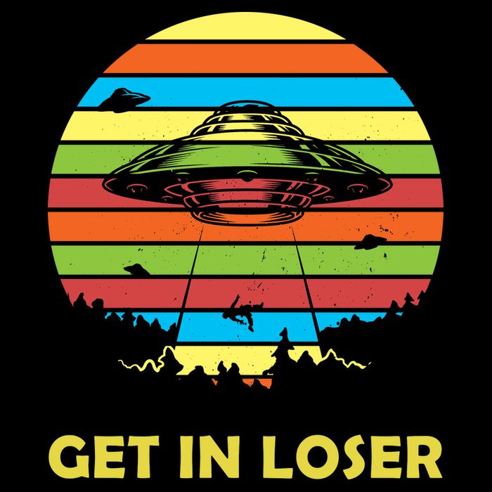 Get In Loser UFO Retro Alien Spaceship Flexfit Unipanel Trucker Cap