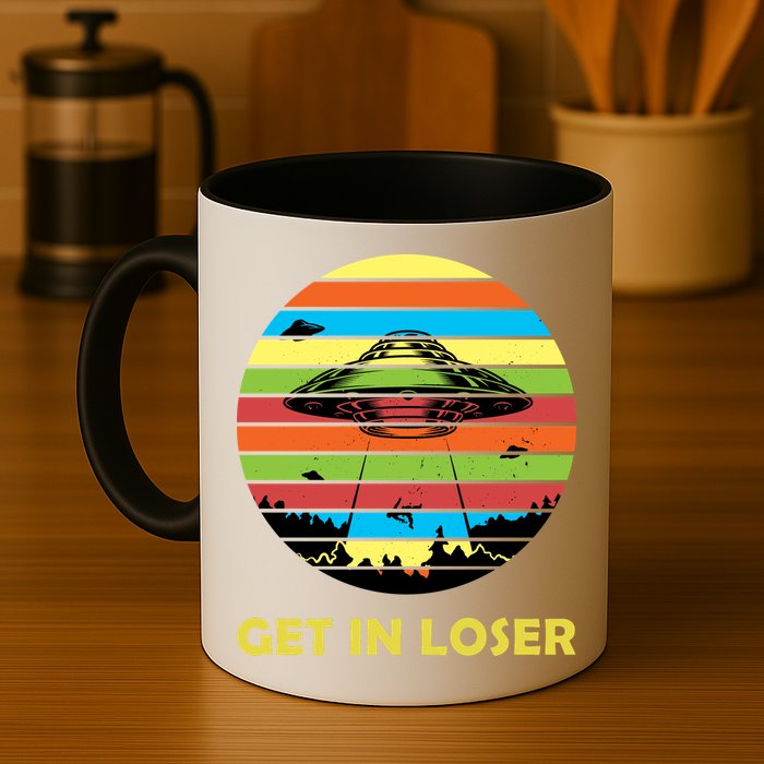 Get In Loser UFO Retro Alien Spaceship Coffee Mug