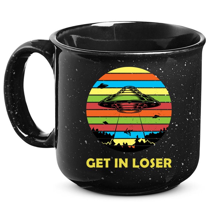 Get In Loser UFO Retro Alien Spaceship 15oz Campfire Ceramic Mug