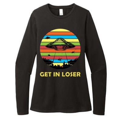 Get In Loser UFO Retro Alien Spaceship Womens CVC Long Sleeve Shirt