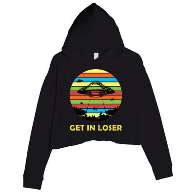 Get In Loser UFO Retro Alien Spaceship Crop Fleece Hoodie