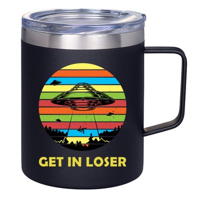 Get In Loser UFO Retro Alien Spaceship 12oz Stainless Steel Coffee Mug