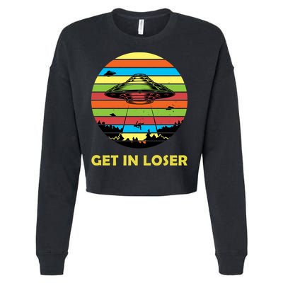Get In Loser UFO Retro Alien Spaceship Cropped Pullover Crew