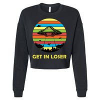 Get In Loser UFO Retro Alien Spaceship Cropped Pullover Crew