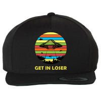 Get In Loser UFO Retro Alien Spaceship Wool Snapback Cap