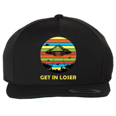 Get In Loser UFO Retro Alien Spaceship Wool Snapback Cap