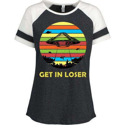 Get In Loser UFO Retro Alien Spaceship Enza Ladies Jersey Colorblock Tee