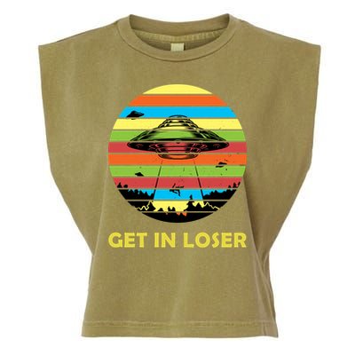 Get In Loser UFO Retro Alien Spaceship Garment-Dyed Women's Muscle Tee